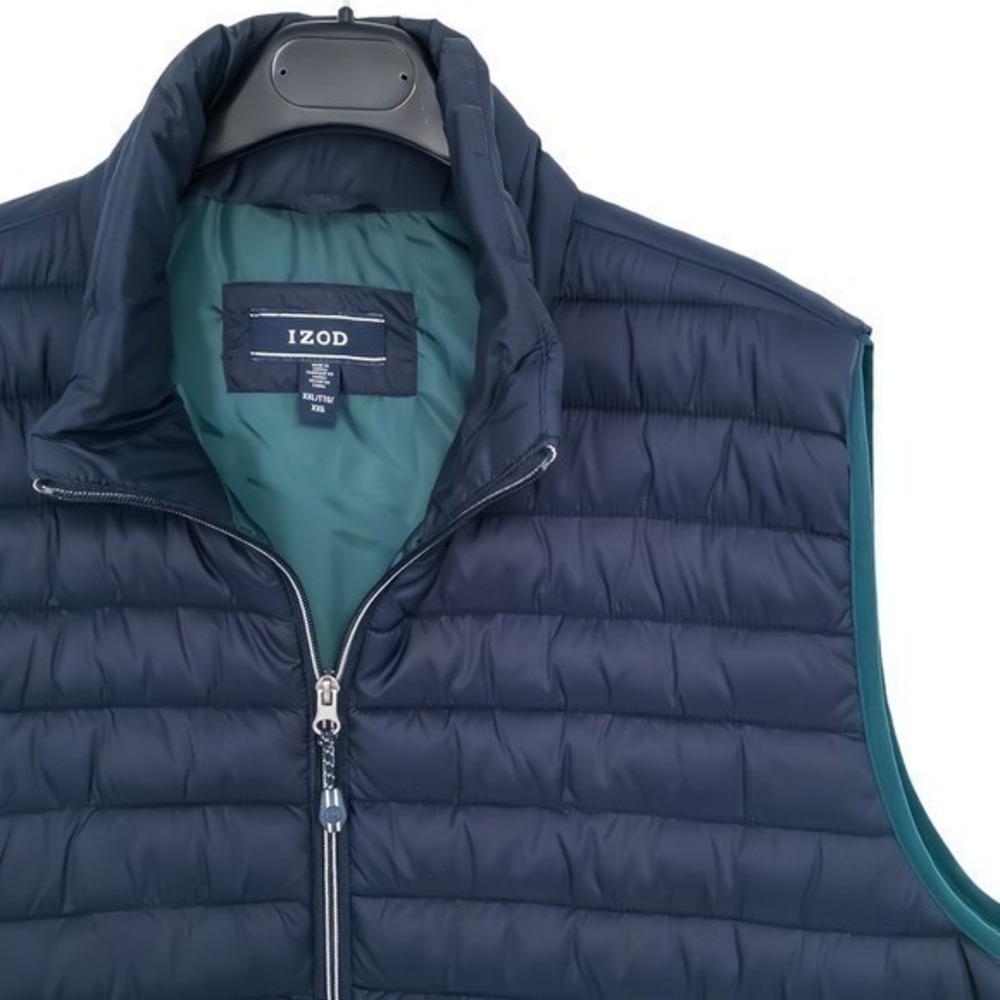 IZOD Puffer Vest Mens XXL Navy Blue Full Zip Quilted‎ Sleeveless Polyester